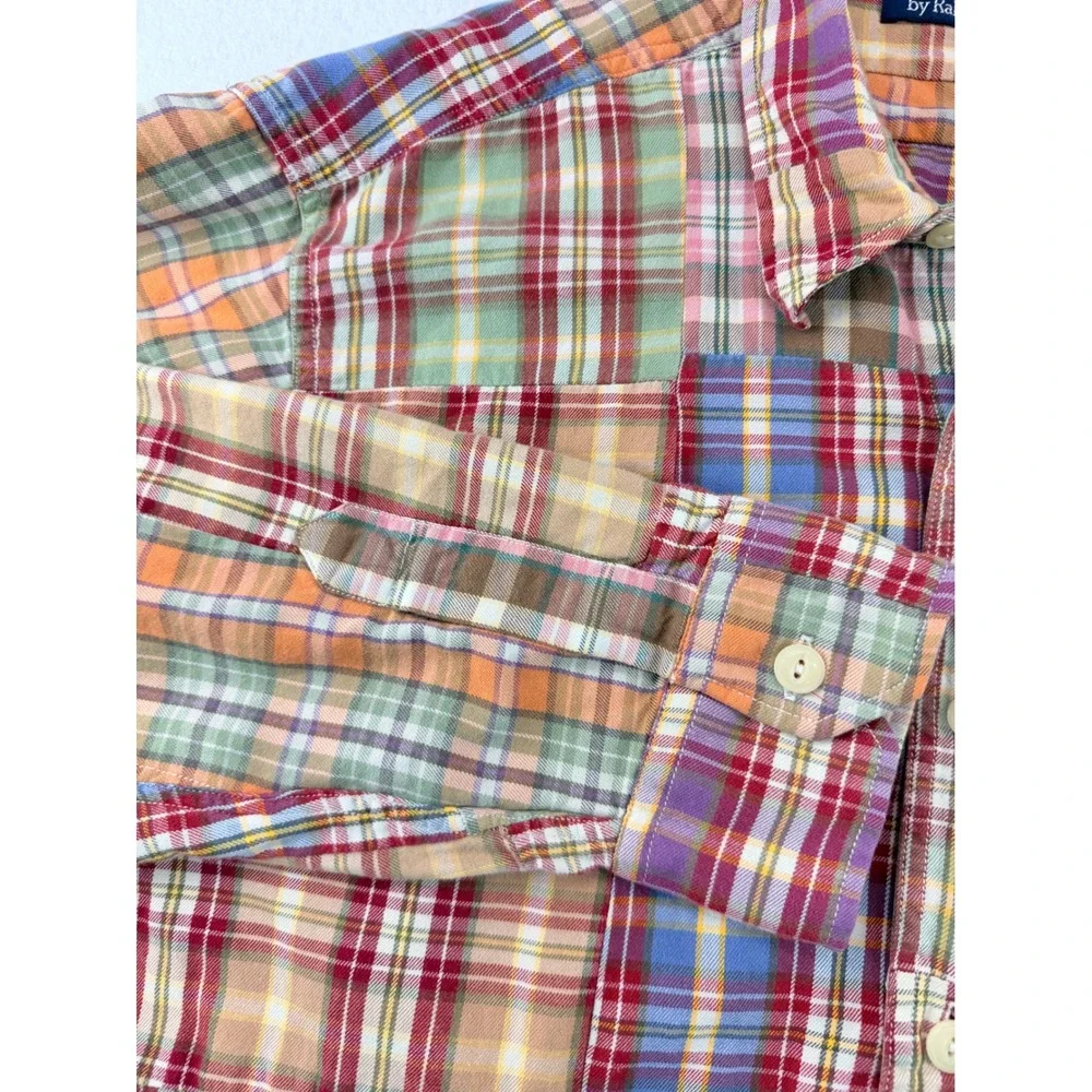 Polo Ralph Lauren Patchwork Madras Plaid Shirt Men XL Long Sleeve Multicolor